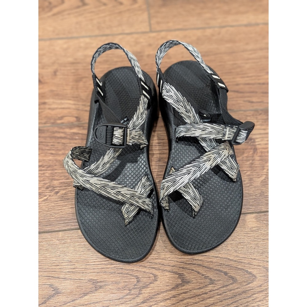 Chaco Z/Cloud 2 Womens Sandal Black White Chevron Toe Loop JCH108064 Size 10